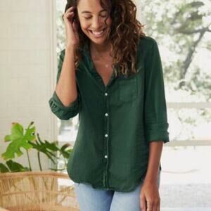 Frank & Eileen Barry Famous Denim Shirt Button Front Forest Green Cotton Size XS